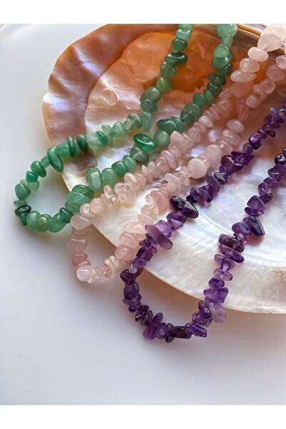 VALİOSO JOYA Doğal Taş Kolye Seti 3’Lü ( Ametist, Aventurin ve Pembe Kuvars)