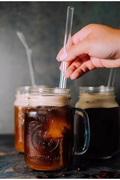 HİROS'H 6-Piece Glass Straw Thermosilicate and 1 Straw Cleaning Brush (1ST QUALITY HEAT RESISTANT)