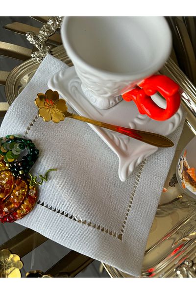 Hatice sakallı design 1 Piece of Golden Coffee, Sugar, Spice Spoon with Daisy Motif