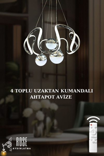 Home Krom Kasa 3 Farklı Renk Aydınlatma Sunan Uzaktan Kumandalı Sarkıt Avize / 4 Toplu Ahtapot Avize