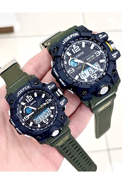 Joefox Silikon Kayış Dijital Anolog Yeşil Çift Saati