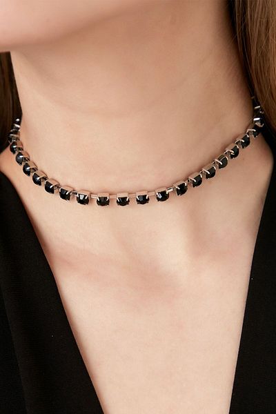 Furtek Aksesuar Women's Viva Model Zircon Stone Black Single Row Evening Dress Daily Collar Choker Daily Choker Necklace