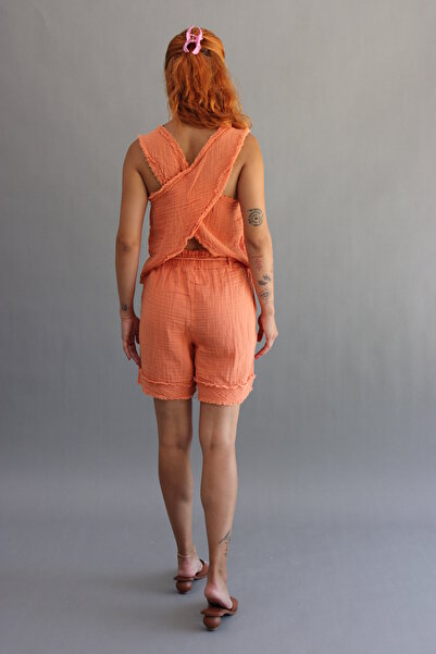 ASC SUN KADIN MÜSLİN SAÇAKLI ŞORT ÇAPRAZ CROP TAKIM