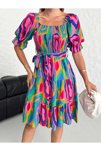 Elif Özbey Butik Belted Colorful Princess Dress