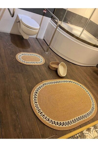eftlyhome طقم سجادة حمام مكون من 4 قطع مقاس 40x60-80x120 - هدية من قش الجوت و...
