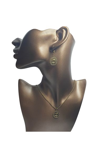 Ororabutik Bronze Color 22mm Fish Sign Figured Necklace and Earring Set