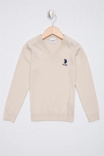 U.S. Polo Assn. Pulover de bază crem pentru fete