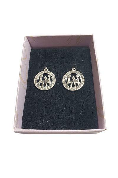 Ororabutik Silver Color 25mm Gemini Sign Figured Necklace and Earring Set