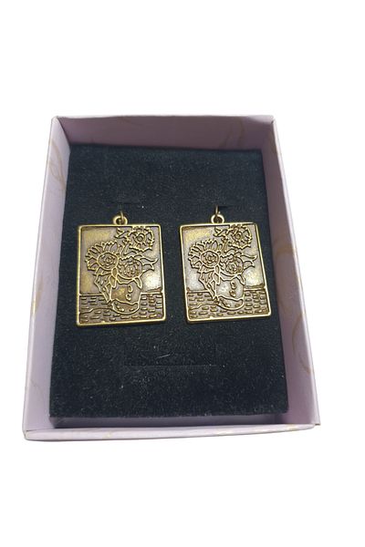 Ororabutik Bronze Color 30mm Van Gogh Sunflower Figured Necklace and Earring Set