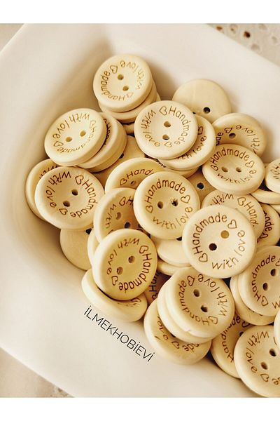 ilmekhobievi Handmade Wooden Button - 20mm Writing, 15Pcs