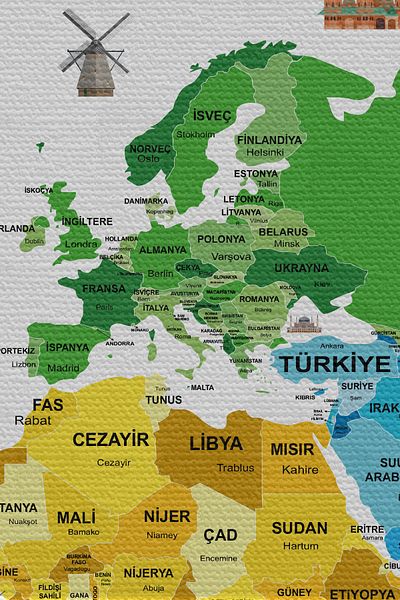 Dropcek eticaret Women's Daily World Map - Flag Detailed Wall Cover / Carpet -3968