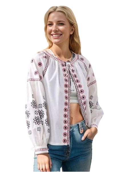 Cassime Jachetă cardigan pentru femei cu ciucuri brodate cu flori albe