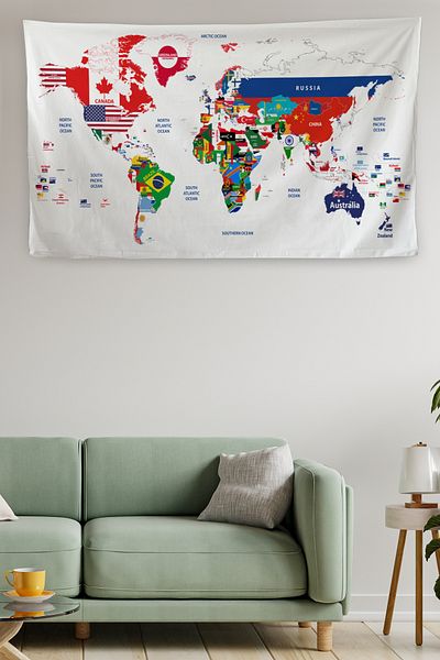 Dropcek eticaret Quality Canvas Wall Cloth with World Map Pattern - 4062