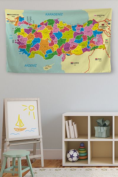Dropcek eticaret Current Turkey Map - Quality Canvas Duar Carpet with Wall Cover Detail - 4053