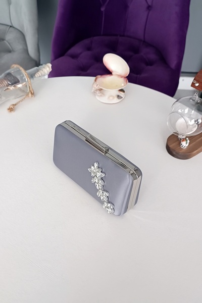 LA CALZATURE Platinum Satin Women's Evening Bag - with Metal Box and Star Accessory