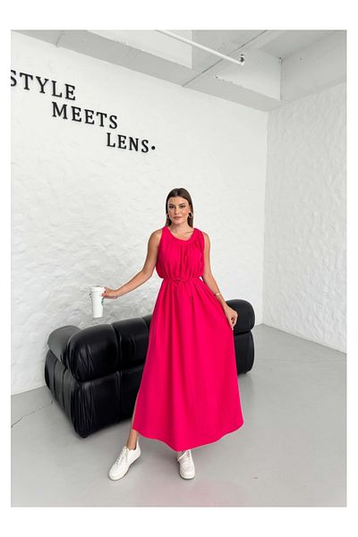 Elif Özbey Butik Φούξια φόρεμα με γιακά