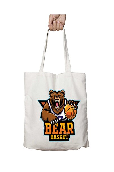 ART HEDİYE Bear Basketball - Two Sides Lasting and Washable Shoulder Tote Bag