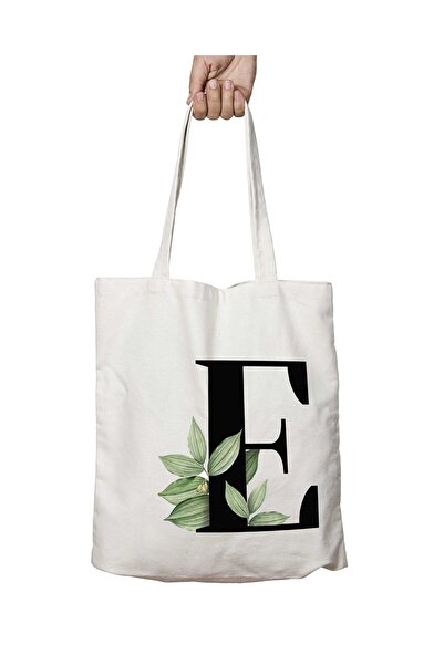 ART HEDİYE Letter E Two-Sided Permanent Washable School Beach Shoulder Cloth Bag