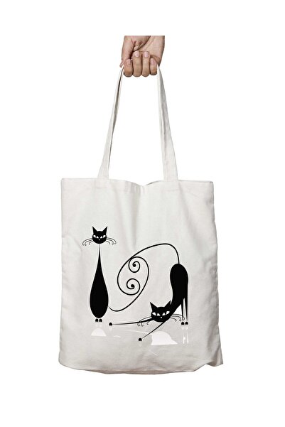 ART HEDİYE حقيبة صورة ظلية للقطط قابلة للغسل بشكل دائم على الجانبين - قماش كت...