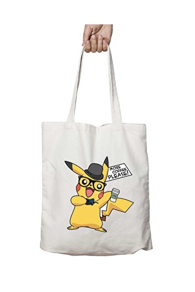 ART HEDİYE Pikachu Swag - Brown, Two Sided, Washable Shoulder Tote Bag