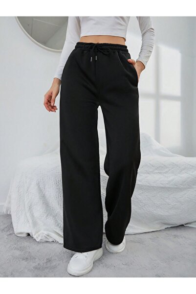 NAKRUF Μαύρο γυναικείο φούτερ - Φαρδύ πόδι και ελαστική μέση