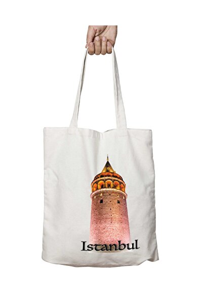 ART HEDİYE برج جالاتا اسطنبول - حقيبة كتف دائمة قابلة للغسل، حقيبة شاطئ ومدرس...