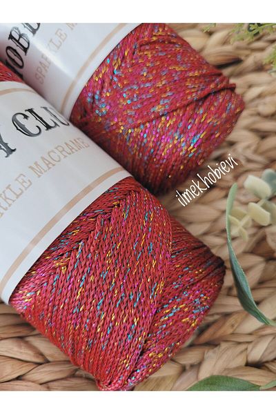 ilmekhobievi Red Glitter Sparkle Lanyard - Polyester Macrame 2mm 200Gr-230Mt