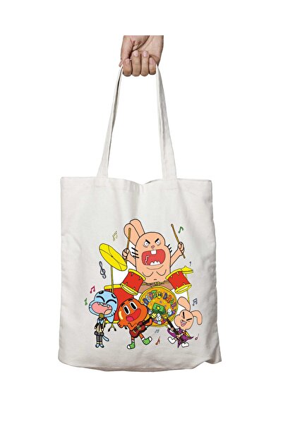 ART HEDİYE حقيبة كتف مدرسية للشاطئ من Gumball Characters ذات وجهين وقابلة للغسل