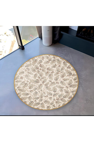 Rugs Modern Halı Bej Temalı Çiçek Desenli Yuvarlak Dokuma Taban Modern Dekora...