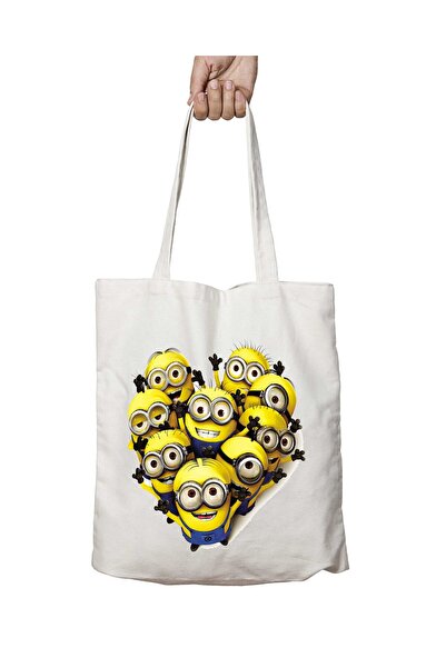 ART HEDİYE حقيبة كتف مدرسية للشاطئ من Heart Minions ذات وجهين وقابلة للغسل