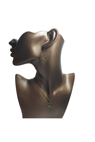 Ororabutik Bronze Color 25mm Aries Figure Necklace and Earring Set