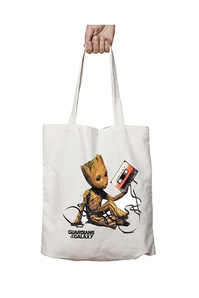 ART HEDİYE Guardians of the Galaxy - Groot Cassette, Two Sides Lasting and Washable Shoulder Tote Bag