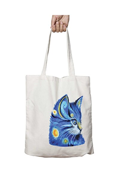 ART HEDİYE Van Gogh Stern-Muster - Nacht Katze und Umhängetasche, zwei Seiten...