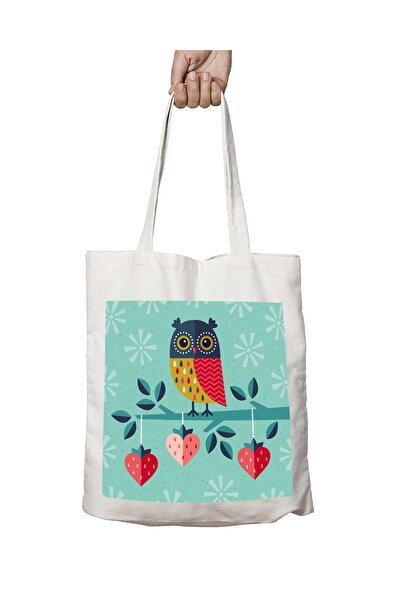 ART HEDİYE Owl Strawberry Pattern - Washable Permanent Shoulder Tote Bag, for...