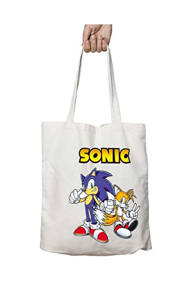 ART HEDİYE Sonic Character δύο όψεων μόνιμη και πλενόμενη υφασμάτινη τσάντα ώμου - για το σχολείο και την παραλία