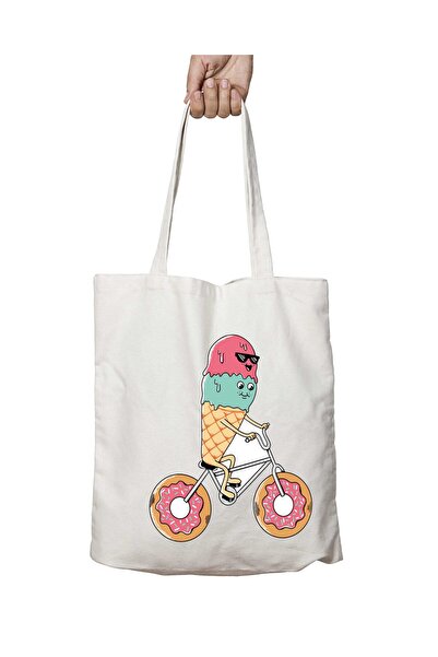 ART HEDİYE آيس كريم ركوب الدراجات - حقيبة كتف قابلة للغسل، للشاطئ والمدرسة