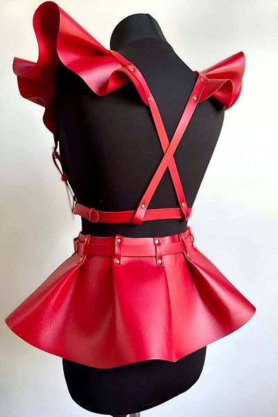 emosavm Stylish Mini Leather Dress - Princess Leather Harness - Brf1001