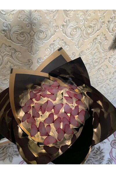 Redblue LEDLİ PEMBE KELEBEK BUKETİ