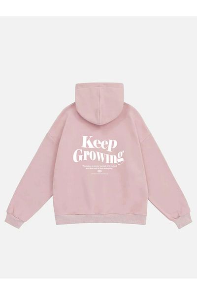 Mad&Calf Unisex Oversize Fleece Hooded Φούτερ - Keep Growing Printed