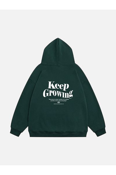 Mad&Calf Unisex Oversize Fleece Hooded Φούτερ - Keep Growing Printed