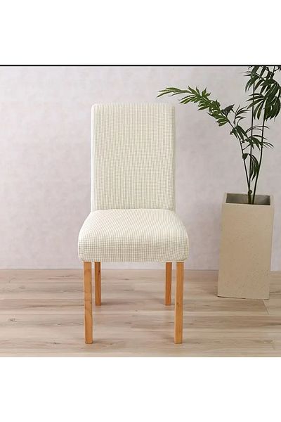 uzhanem 1 Piece Lycra Chair Cover, Chair Cover Cream Color Washable Rubberized Piti Square Pattern