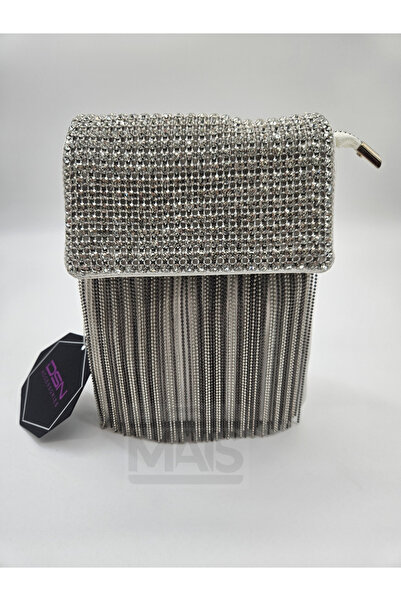 DSN Taşlı ince Taş Süslemeli Küçük Çapraz Beyaz   Çantası