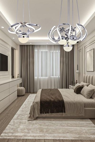 ALDEMO Modern Pendant Chandelier - Single and 4 Ball 3 Color Led Darius Models, Total 2 Led Chandelier