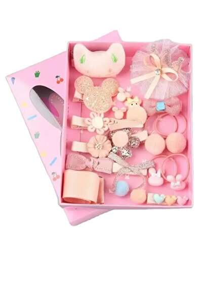 mersealtd Kendi Kutusunda 17 Parça Pembe-Krem Renk Özel Toka Seti