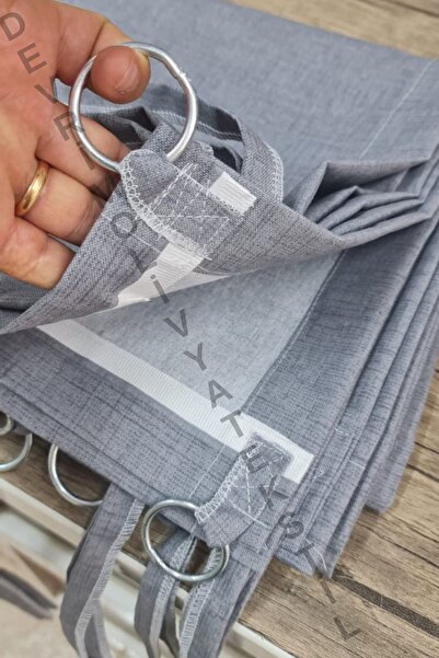 DEVRİM OLİVYA TEKSTİL Halkalı Düz Antrasit Renk Özel Dikim Lüks Balkon Perdesi - En X Yükseklik Ölçü Seçenekleri