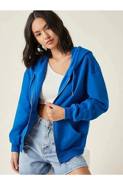 npLStore Унисекс безпечатен едноцветен кардиган/яке от полар с 3 нишки и цип