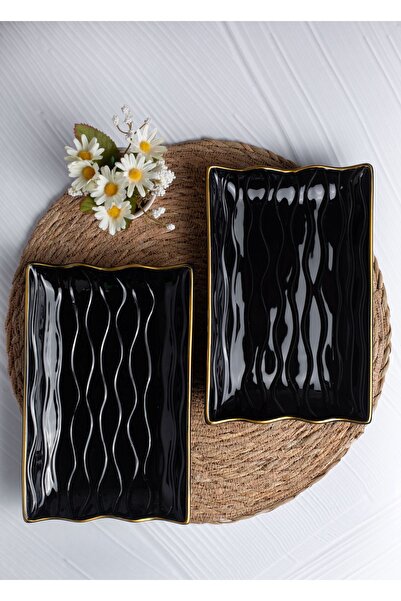 FBE HOME Yaldızlı Servis Tabağı, Sunum Tabağı, Salata Tabağı 2 Adet '' Tac ''