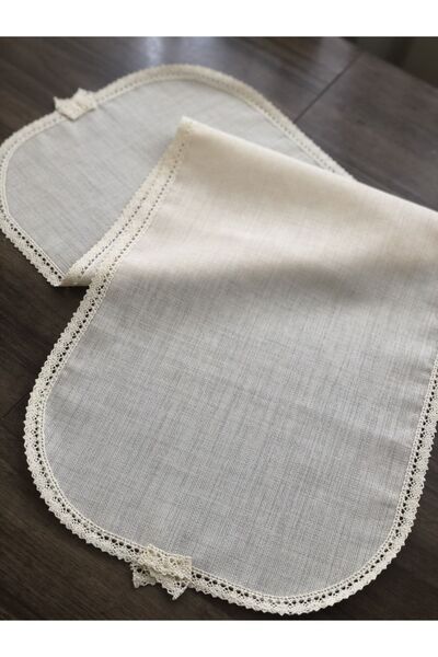 İpekce kanavice Linen Kumaş Oval Runner