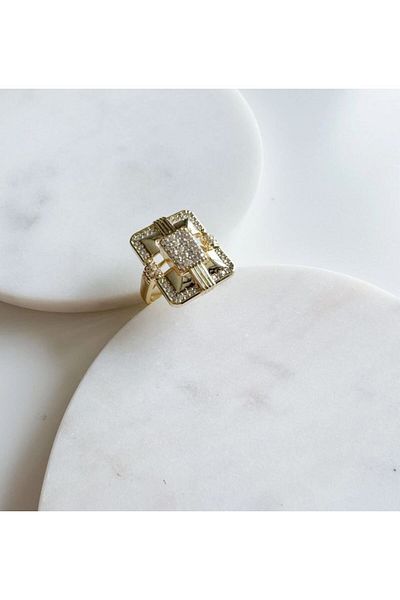 Myra Zircon Stone Large Baguette Ring - Adjustable