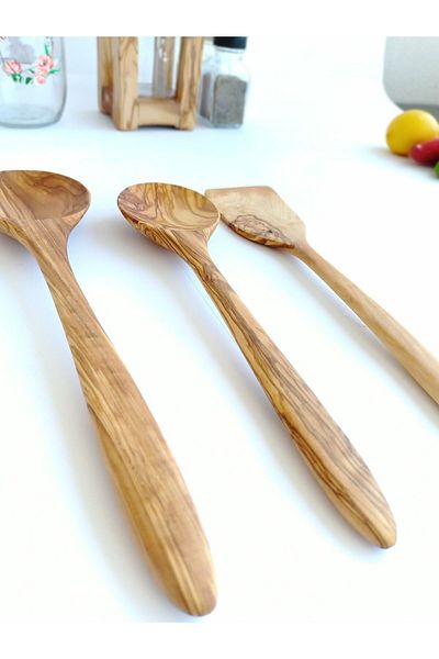 AYSAN Olive Wood 3-Piece Wooden Spoon Spatula Set
